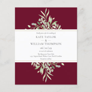 Budget Greenery Burgundy Wedding Invitation