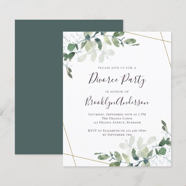 Budget Greenery Divorce Party Invitation (Front/Back)