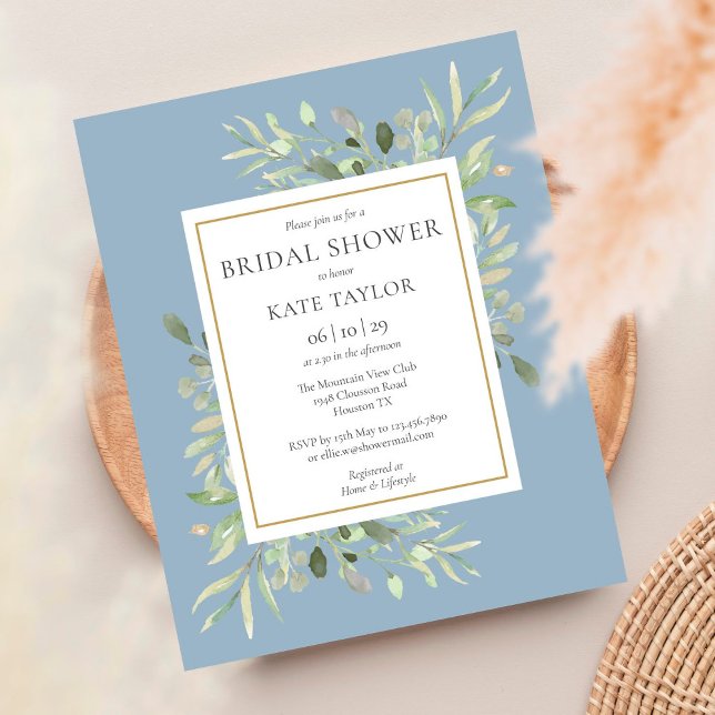 Budget Greenery Dusty Blue Bridal Shower Invite (Creator Uploaded)