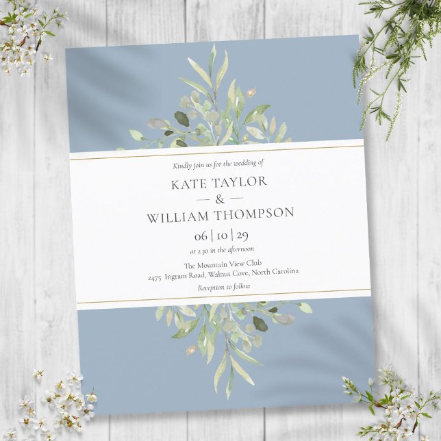 Budget Greenery Dusty Blue Wedding Invitation (Budget Greenery Dusty Blue Wedding Invitation)
