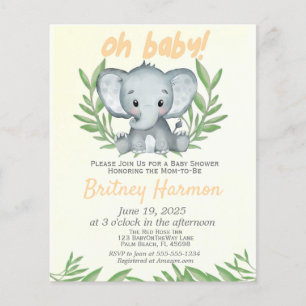 Budget Greenery Elephant Neutral Baby Shower Flyer
