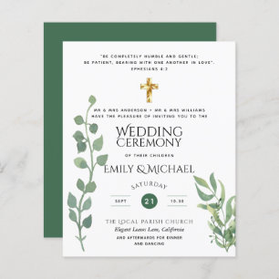 Budget Greenery Eucalyptus Catholic Wedding Invite