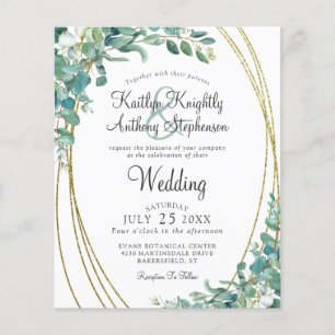 Budget Greenery Eucalyptus Gold Wedding Invitation