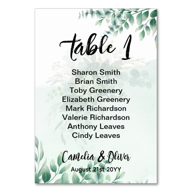 BUDGET Greenery Eucalyptus SEATING CHART Wedding Table Number (Front)