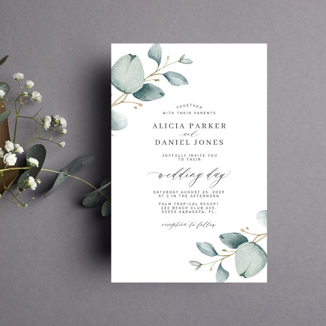 Budget greenery eucalyptus wedding invitation (Creator Uploaded)