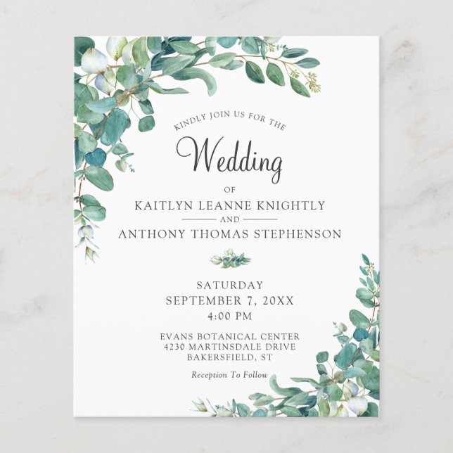 Budget Greenery Eucalyptus Wedding Invitation (Front)