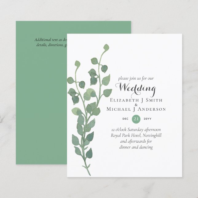 Budget Greenery Eucalyptus Wedding Invites (Front/Back)
