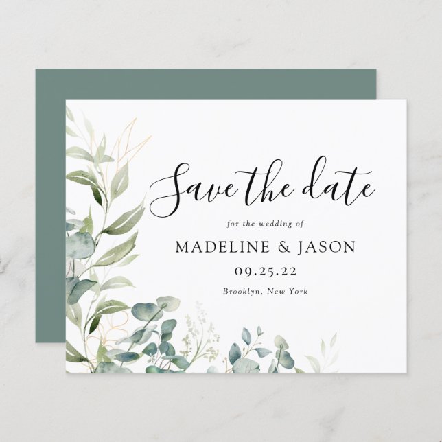  BUDGET Greenery Eucalyptus Wedding Save The Date (Front/Back)