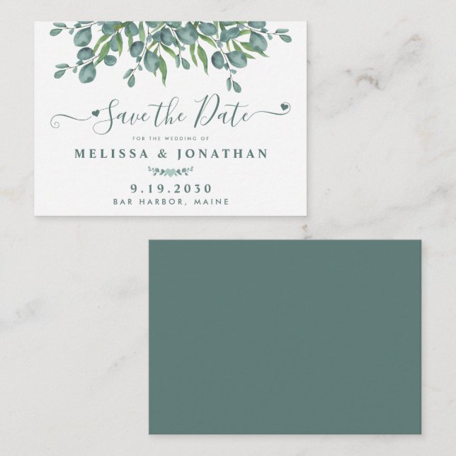 Budget Greenery Eucalyptus Wedding Save The Date Card (Front/Back)