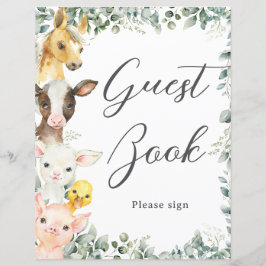 Budget Greenery Farm Animals Baby Guest Book Sign