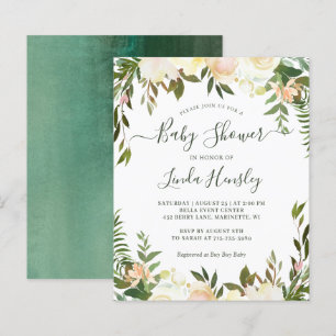 Budget Greenery Floral Baby Shower Invitations