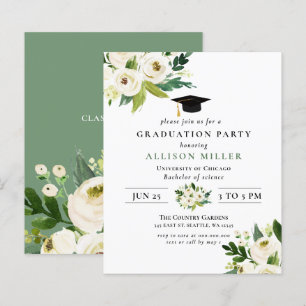 Budget Greenery Floral Graduation Invitation