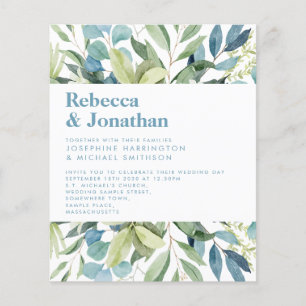 Budget Greenery Foliage Blue Wedding Invitation