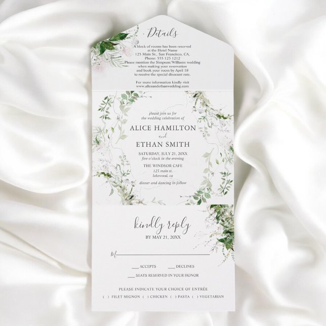 Budget Greenery Foliage Elegant Wedding All In One Invitation (Creator Uploaded)