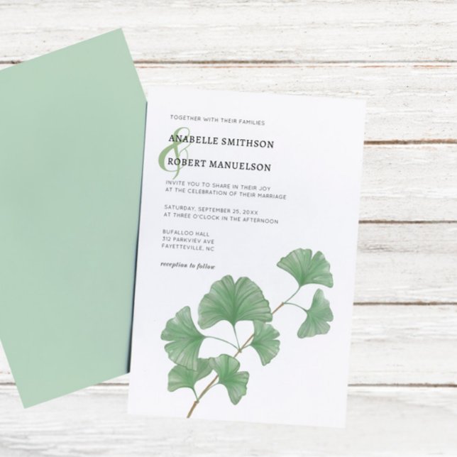 Budget Greenery Ginkgo Tree Watercolor Wedding  Invitation (Creator Uploaded)