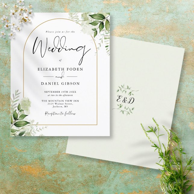 Budget Greenery Gold Arch Wedding Invitation (Creator Uploaded)