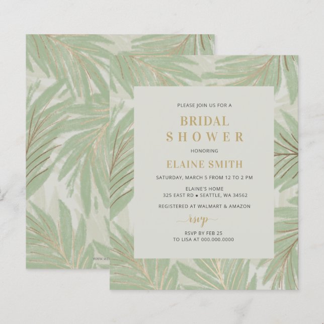 Budget Greenery Gold Bridal Shower Invitation (Front/Back)