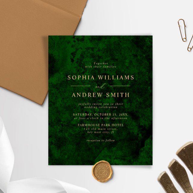 BUDGET Greenery & Gold Minimal Wedding invitation (Creator Uploaded)