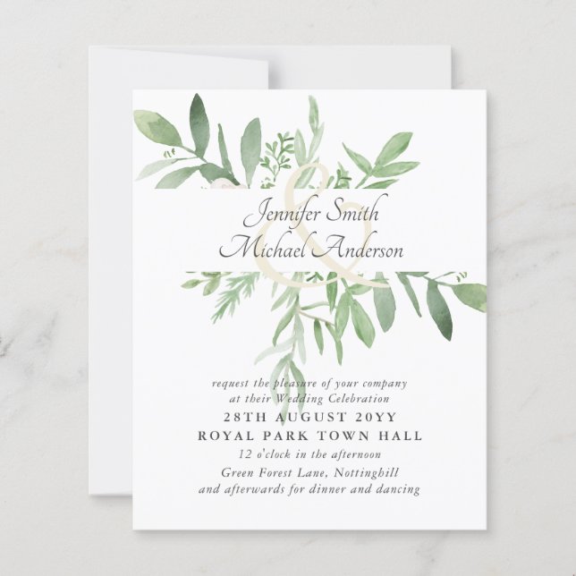 Budget Greenery Leaf Modern Wedding Ampersand (Front)