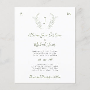 Budget greenery leaves monogram wedding invitation flyer