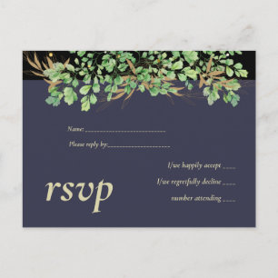 Budget Greenery Leaves Night Sky Wedding Invitation Postcard