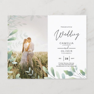 BUDGET Greenery Leaves Photo Overlay Wedding QR Flyer