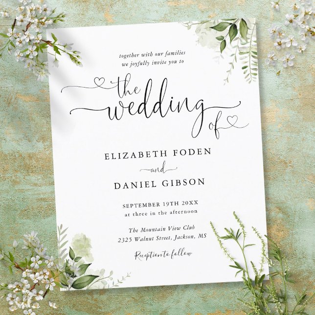 Budget Greenery Leaves Script Wedding Invitation (Budget Greenery Leaves Script Wedding Invitation)