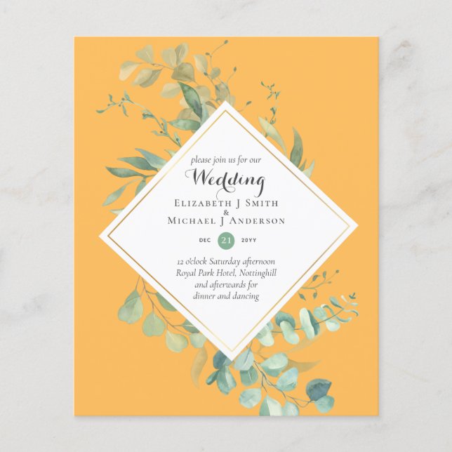 BUDGET Greenery Modern Colour Theme Wedding Invite Flyer (Front)