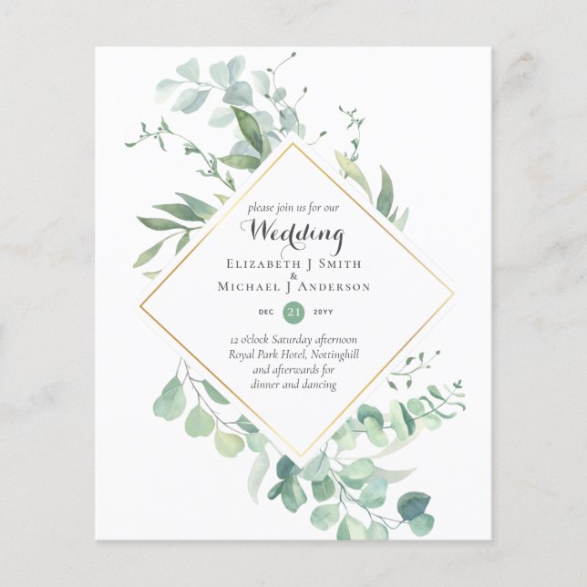 BUDGET Greenery Modern Colour Theme Wedding Invite Flyer (Front)