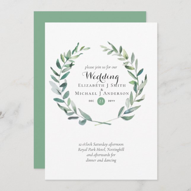 Budget Greenery Olive Leaves Wedding Invites (Front/Back)