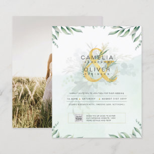 BUDGET Greenery PHOTO Wedding Invitation QR CODE