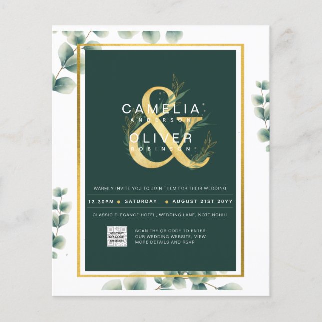 BUDGET Greenery PHOTO Wedding Invitation QR CODE F Flyer (Front)