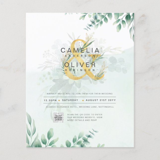 BUDGET Greenery PHOTO Wedding Invitation QR CODE F Flyer (Front)