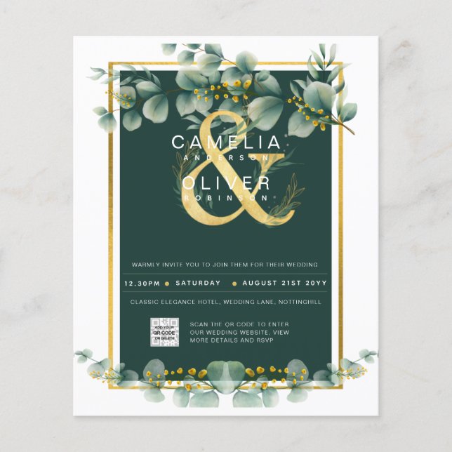 BUDGET Greenery PHOTO Wedding Invitation QR CODE F Flyer (Front)