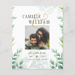 BUDGET Greenery PHOTO Wedding Save The Date QRcode Flyer