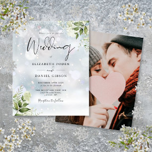 Budget Greenery Photo Winter Wedding Invitation