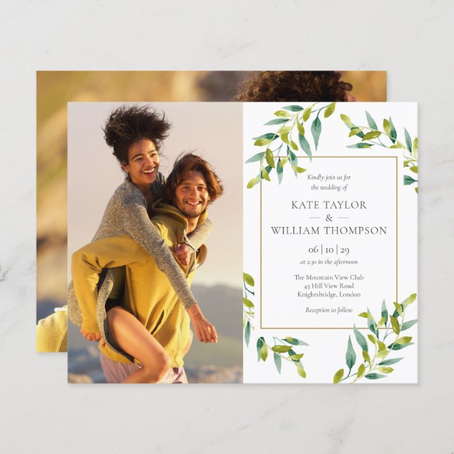 Budget Greenery Photos Wedding Invitation (Front/Back)