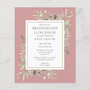 Budget Greenery Pink Bridesmaids Luncheon Invite