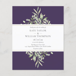 Budget Greenery Purple Wedding Invitation