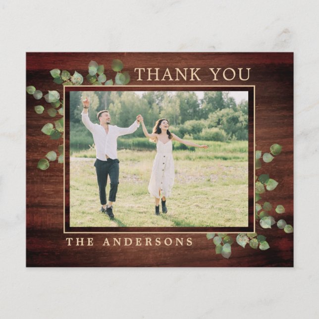 Budget Greenery Rustic Photo Wedding Thank You (Front)