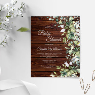 Budget Greenery Rustic Wood Baby Shower Invitation