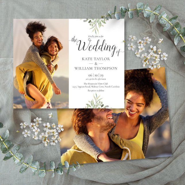 Budget Greenery Script Wedding Photos Invitation (Budget Greenery Script Wedding Photos Invitation)