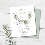 Budget Greenery Watercolor Wedding Invitation<br><div class="desc">Elegant budget-friendly wedding invitation featuring watercolors of sage green eucalyptus greenery, laurel leaves with gold accents, modern soft grey typography and your names in a stylish gold script. This budget semi-gloss paper is similar in weight to photo paper. A larger 5x7 traditional card stock version is also available (message us...</div>
