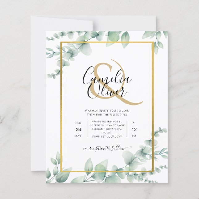 BUDGET Greenery Wedding Invitation QR CODE RSVP  (Front)