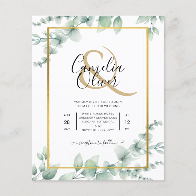 BUDGET Greenery Wedding Invitation QR CODE RSVP  Flyer (Front)