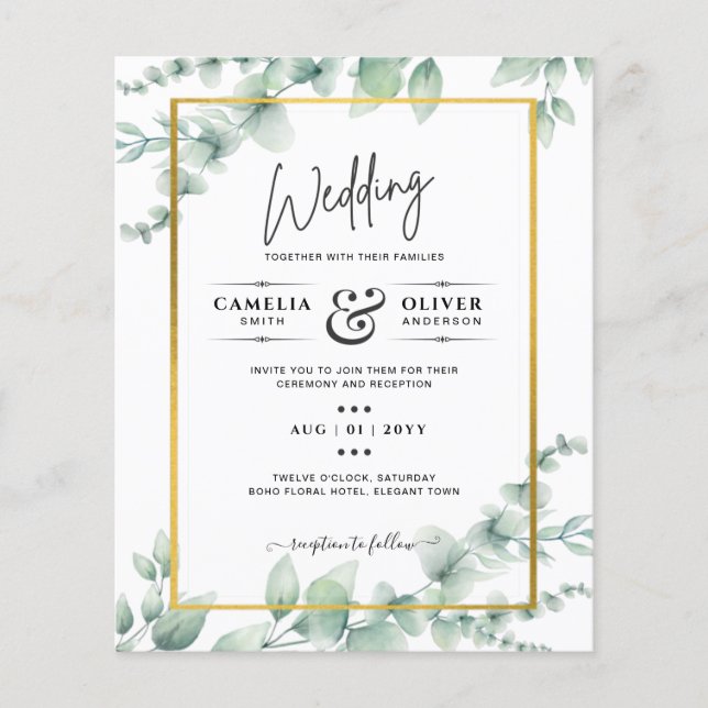 BUDGET Greenery Wedding Invitation QR CODE RSVP  Flyer (Front)