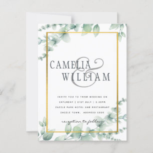 BUDGET Greenery Wedding Invitation QR CODE RSVP Postcard