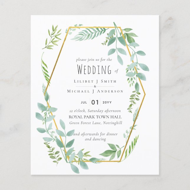 Budget  Greenery Wedding Invite Flyer (Front)