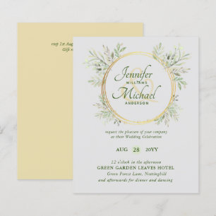 BUDGET Greenery Wreath Grey Gold Wedding Invite