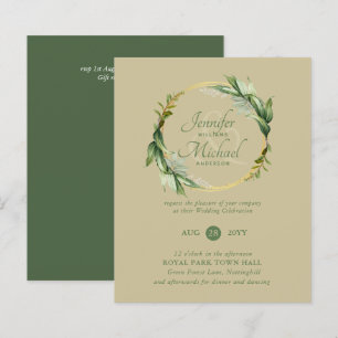 BUDGET Greenery Wreath Modern Wedding Invitation